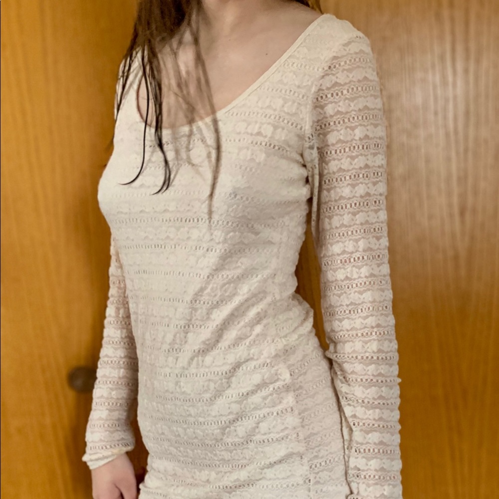 Beige Bodycon Textured Lined Cocktail Dress